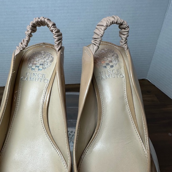 Vince Camuto Restia Beige Croc Embossed Patent Leather Slingback Pumps Heel 6.5M - Picture 4 of 12